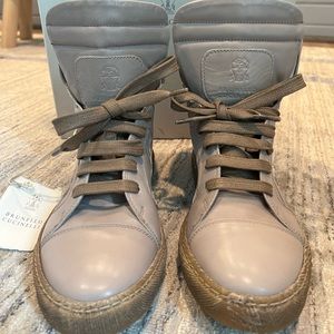 Brunello Cucinelli Gray Leather High Top Sneakers NEW Sz. 38 EU/8 US